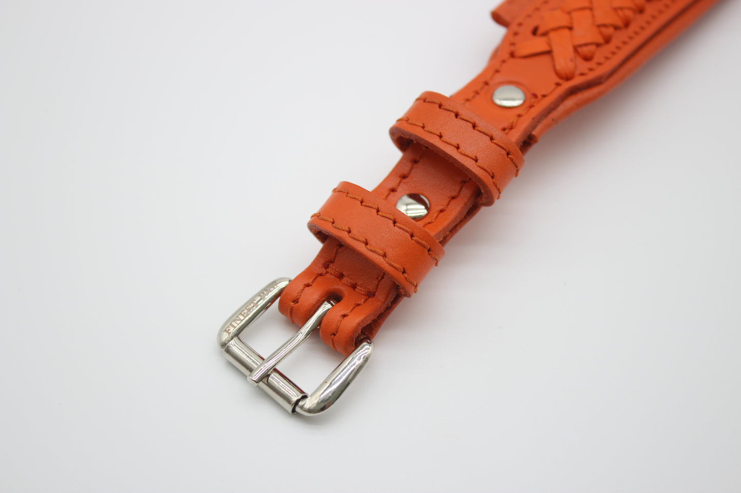 FinestPaw_Halsband_Flechtkunst_papaya_m_silber_schnalle