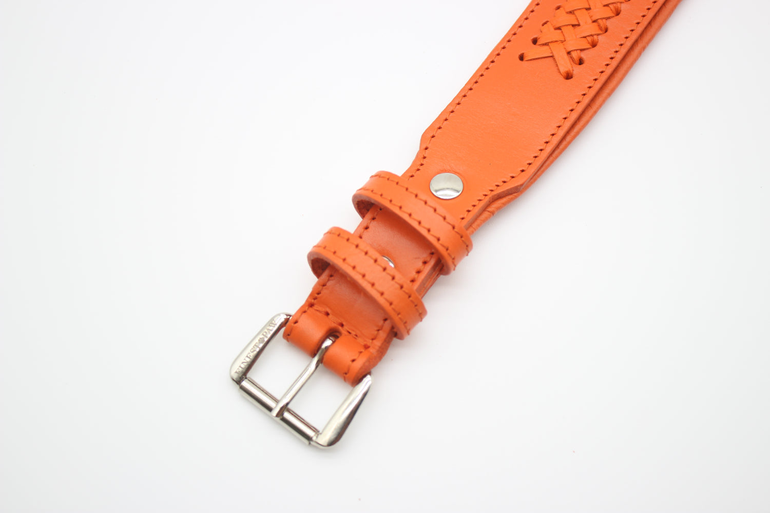 FinestPaw_Halsband_Flechtkunst_papaya_xxl_silber_schnalle