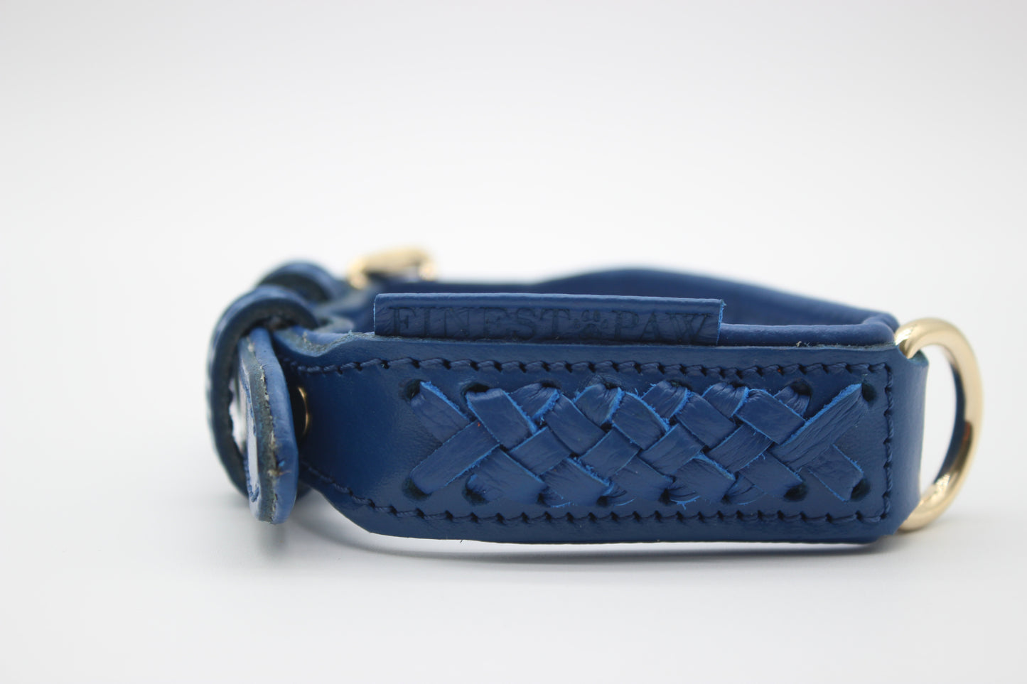 FinestPaw_Halsband_Flechtkunst_royalblau_xs_gold_logo