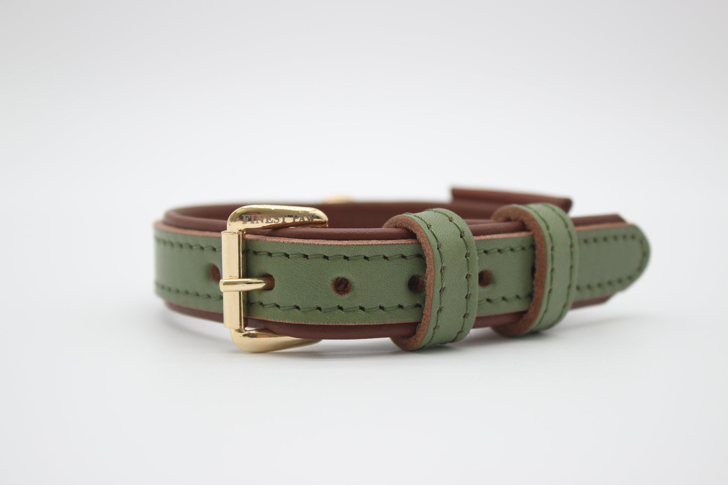 FinestPaw_Halsband_Klassik_Premium_salbei_xs_gold_front