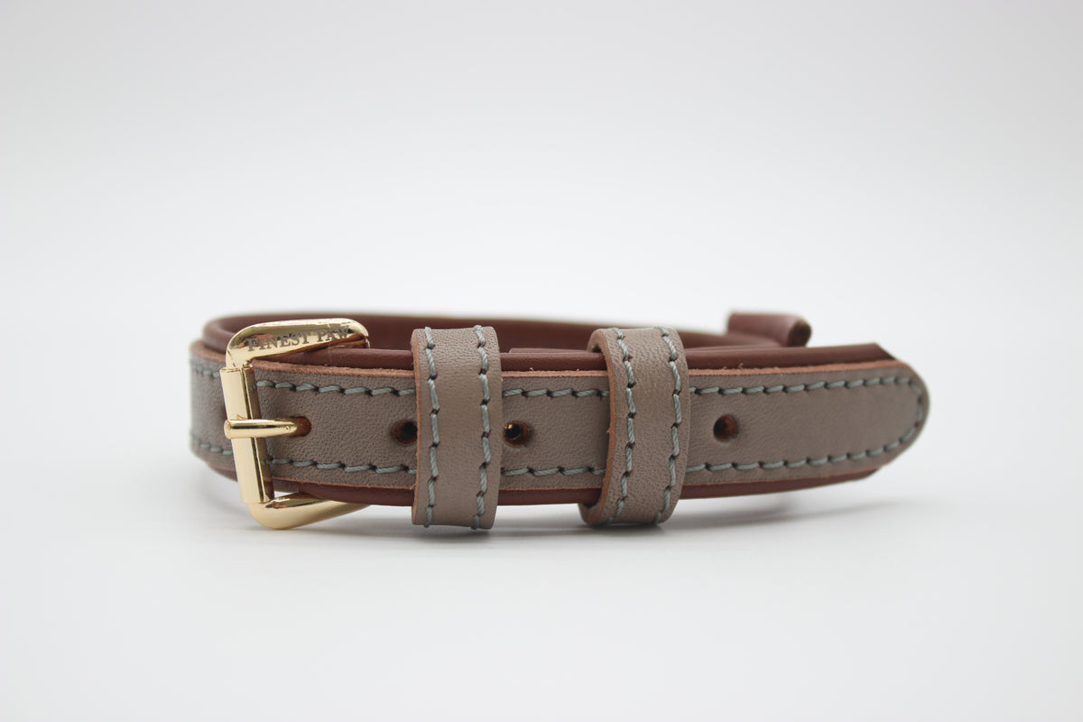 FinestPaw_Halsband_Klassik_Premium_taupe_xs_gold_front