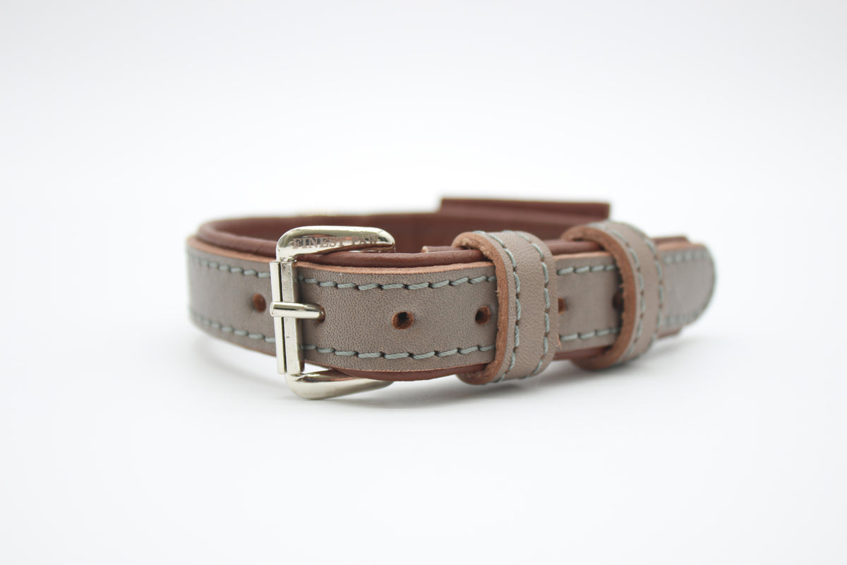 FinestPaw_Halsband_Klassik_Premium_taupe_xs_silber_front