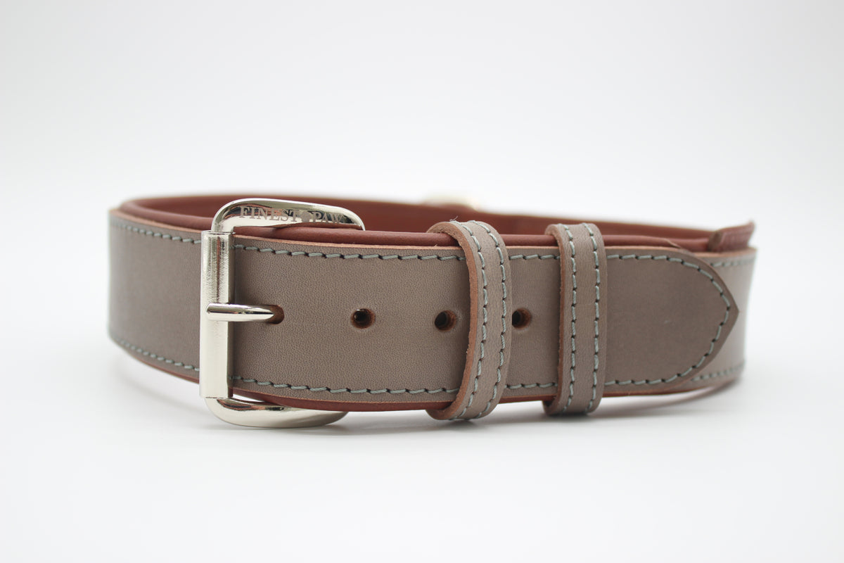 FinestPaw_Halsband_Klassik_Premium_taupe_xxl_silber_front