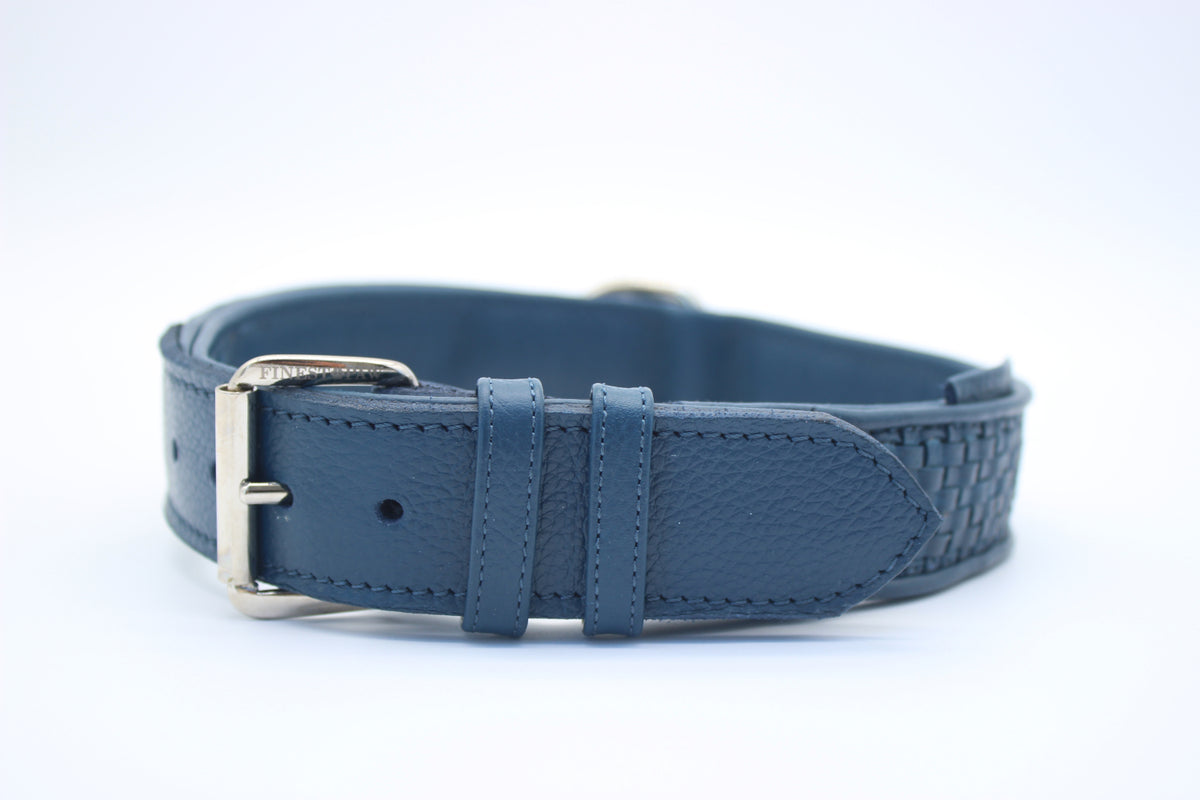 FinestPaw_Halsband_Signature_royalblau_xxl_silber_front