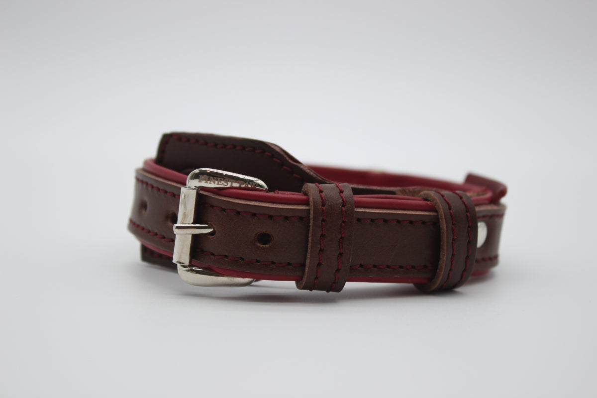 FinestPaw_Halsband_Soft_Komfort_braun-bordeaux_xs_silber_front