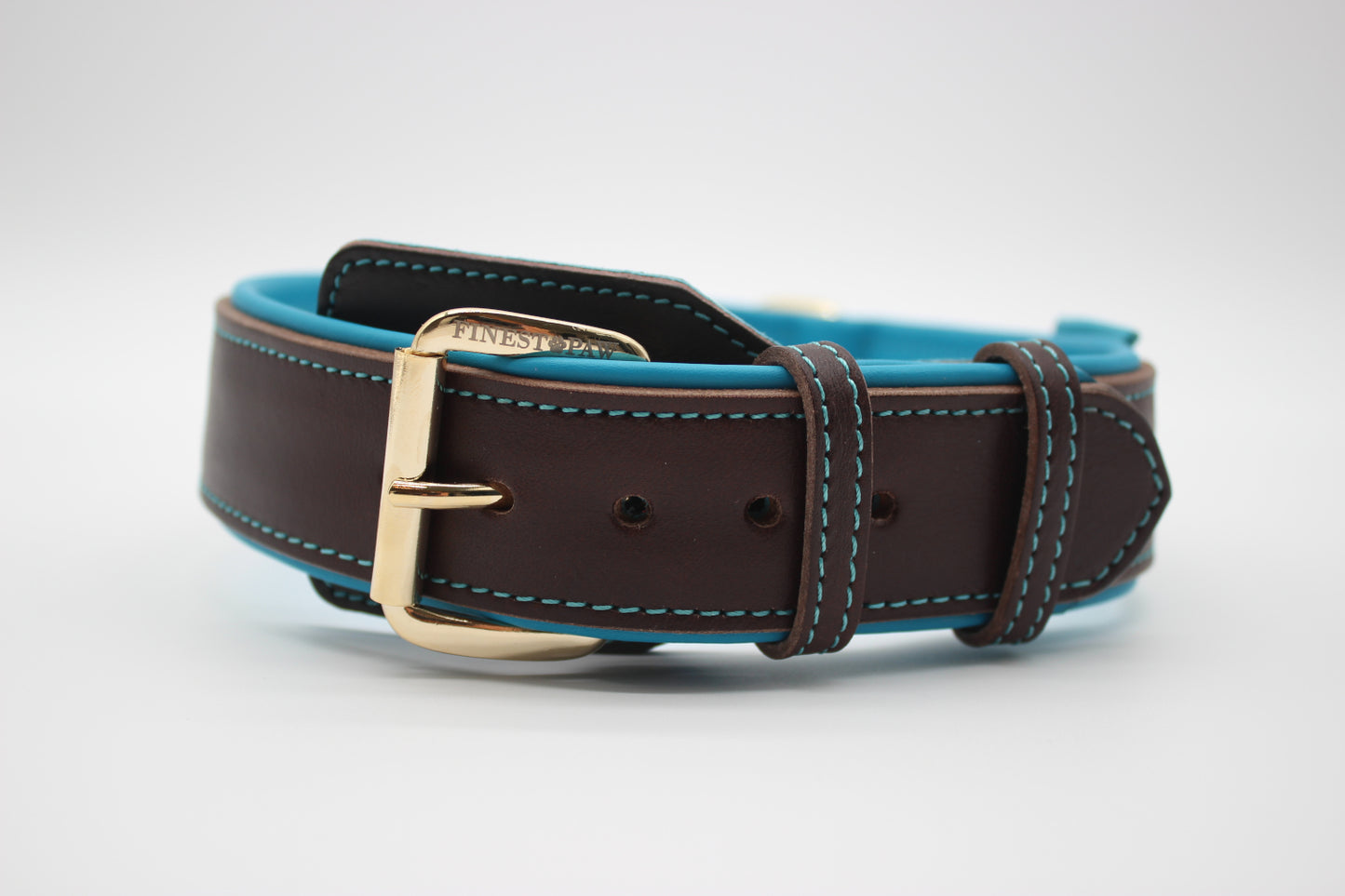 FinestPaw_Halsband_Soft_Komfort_braun-tuerkis_xxl_gold_front