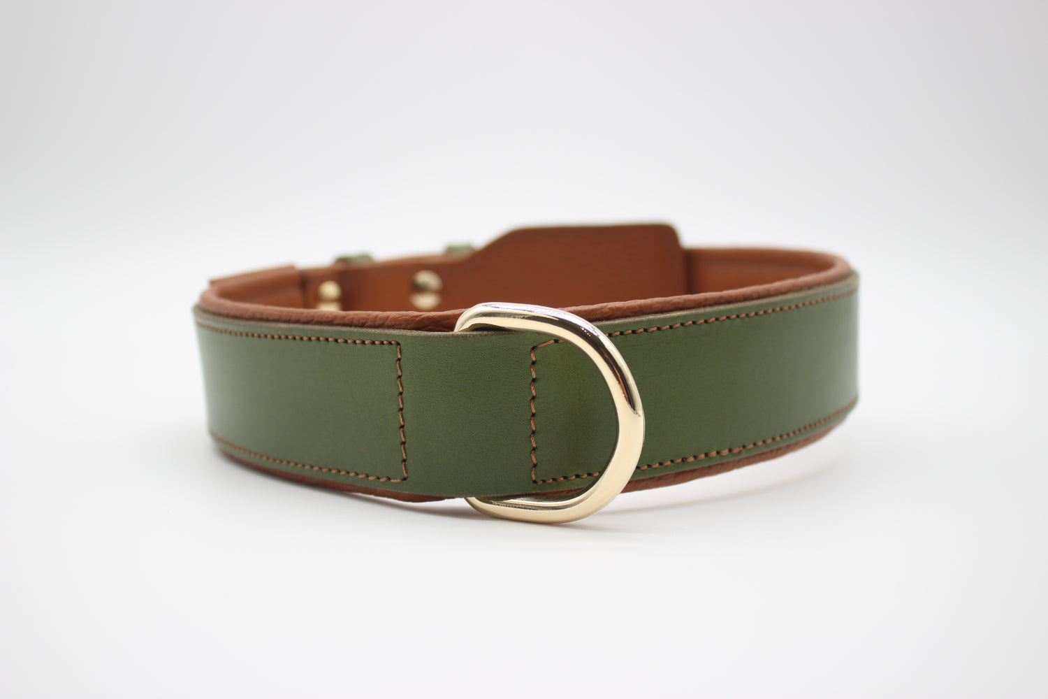 FinestPaw_Halsband_Soft_Komfort_waldgruen-cognac_xxl_gold_dring