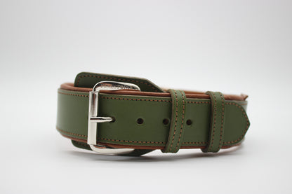 FinestPaw_Halsband_Soft_Komfort_waldgruen-cognac_xxl_silber_front