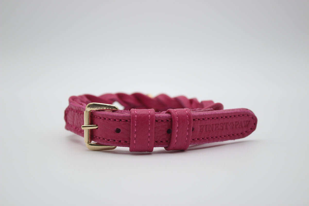 FinestPaw_Halsband_Vollgeflochten_pink_xs_gold_front