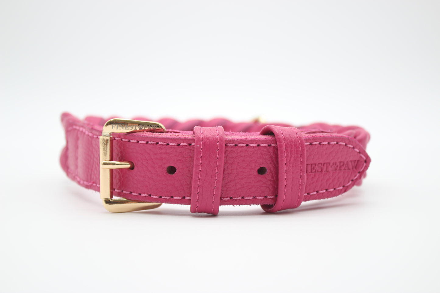 FinestPaw_Halsband_Vollgeflochten_pink_xxl_gold_front