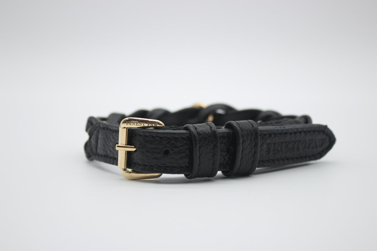 FinestPaw_Halsband_Vollgeflochten_schwarz_m_gold_front