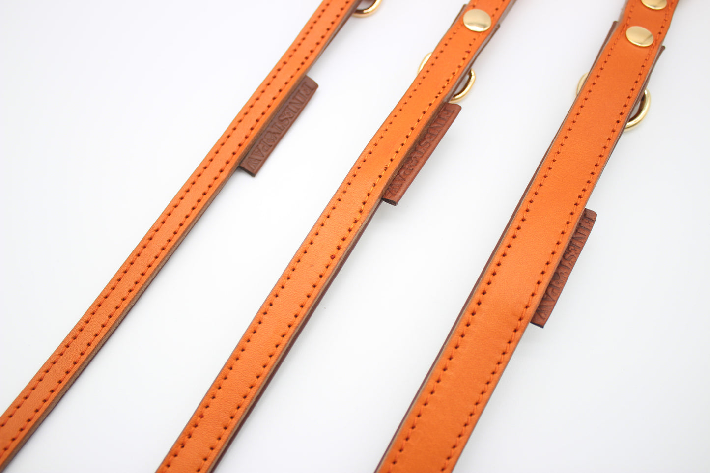 FinestPaw_Leine_Klassik_Premium_Fuehrleine_orange_all_all_gold_3logos